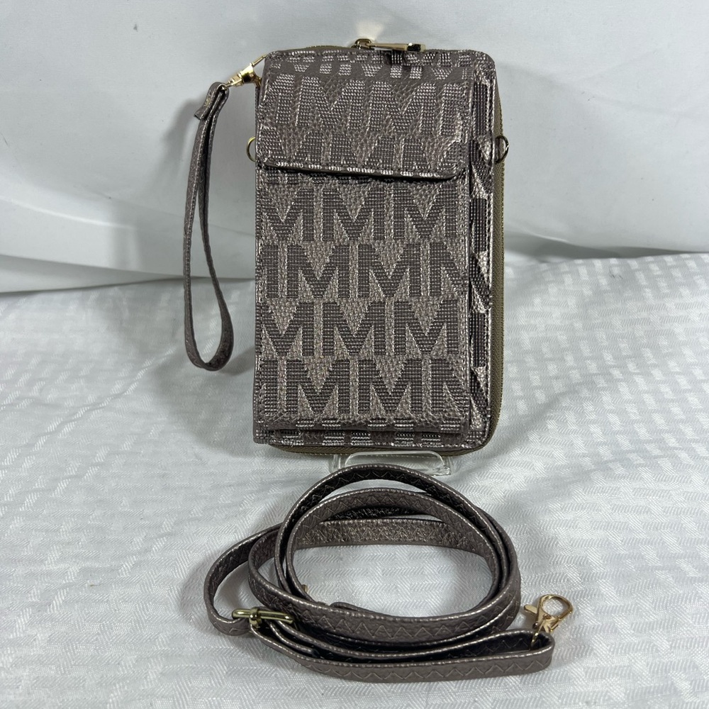 4044: MKF Collection Metallic M Logo Phone Crossbody Wallet